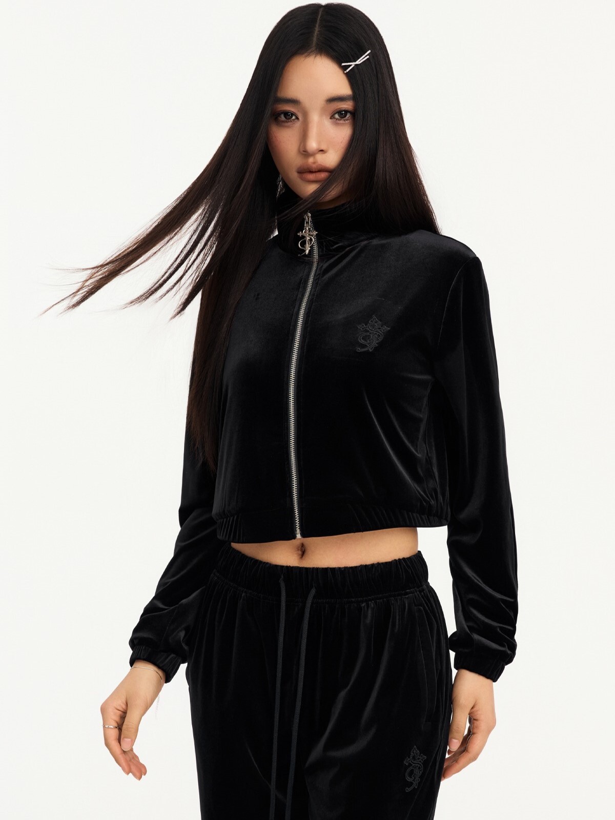 STK SmallTownKid  十字拉鍊  絲絨短版外套