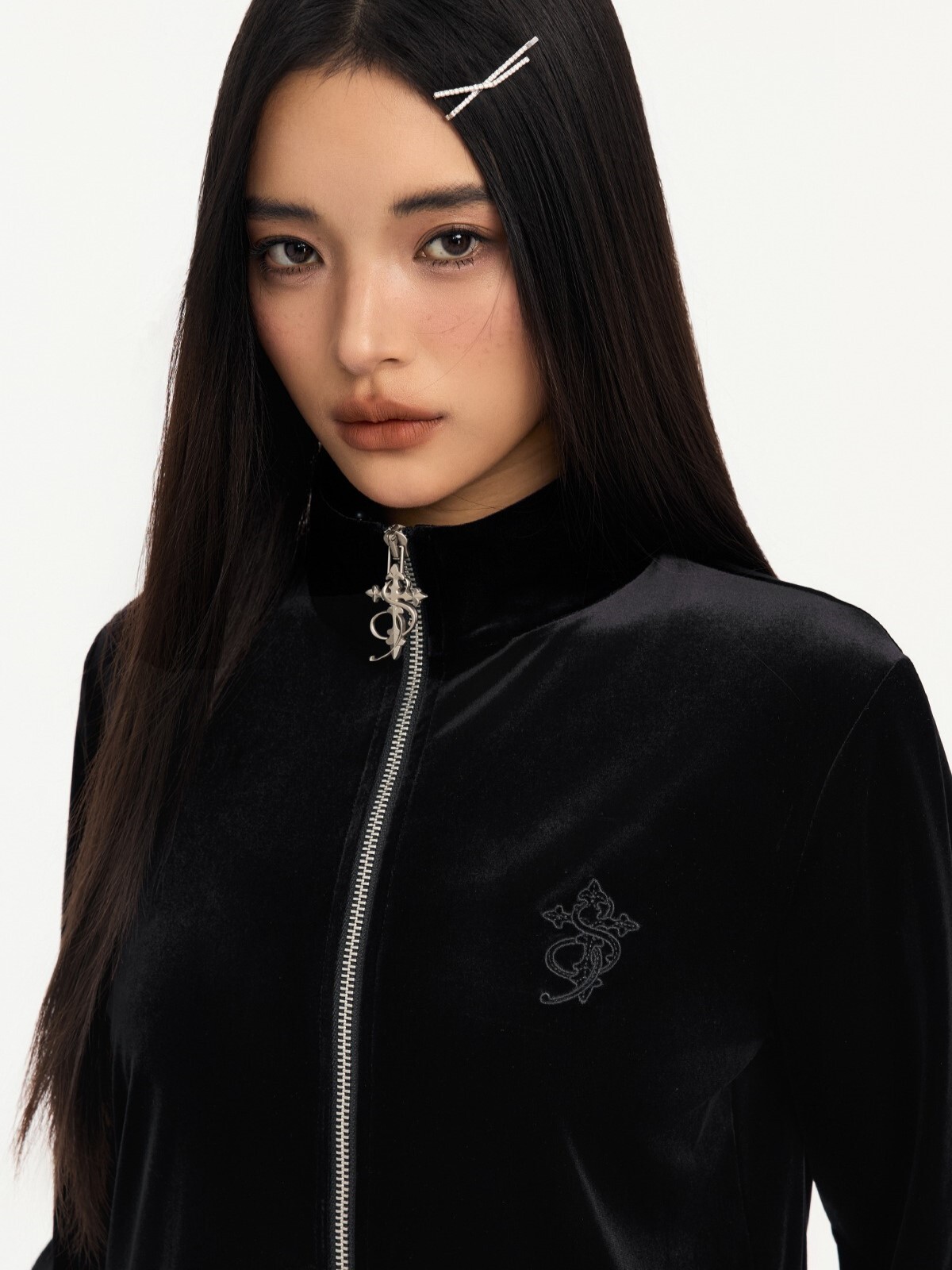 STK SmallTownKid  十字拉鍊  絲絨短版外套