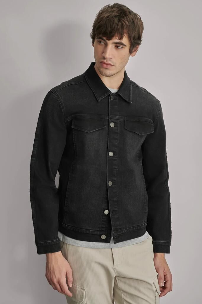 [S] DKNY DENIM JACKET WITH LOGO TAPING,BLACK, M1430108-BLK [FINAL SALE] (SD1213)