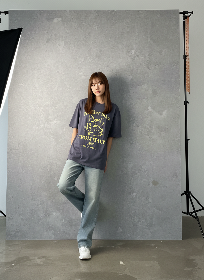 【直播】BL091122 涼感高質意大利設計 貓咪大頭圖案短袖上衣