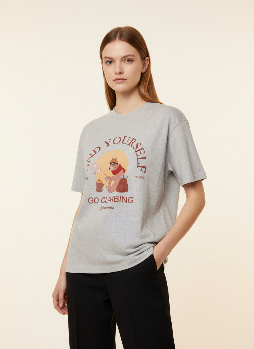 【現貨】BL091131 涼感高質意大利設計 熊仔飲咖啡圖案短袖上衣