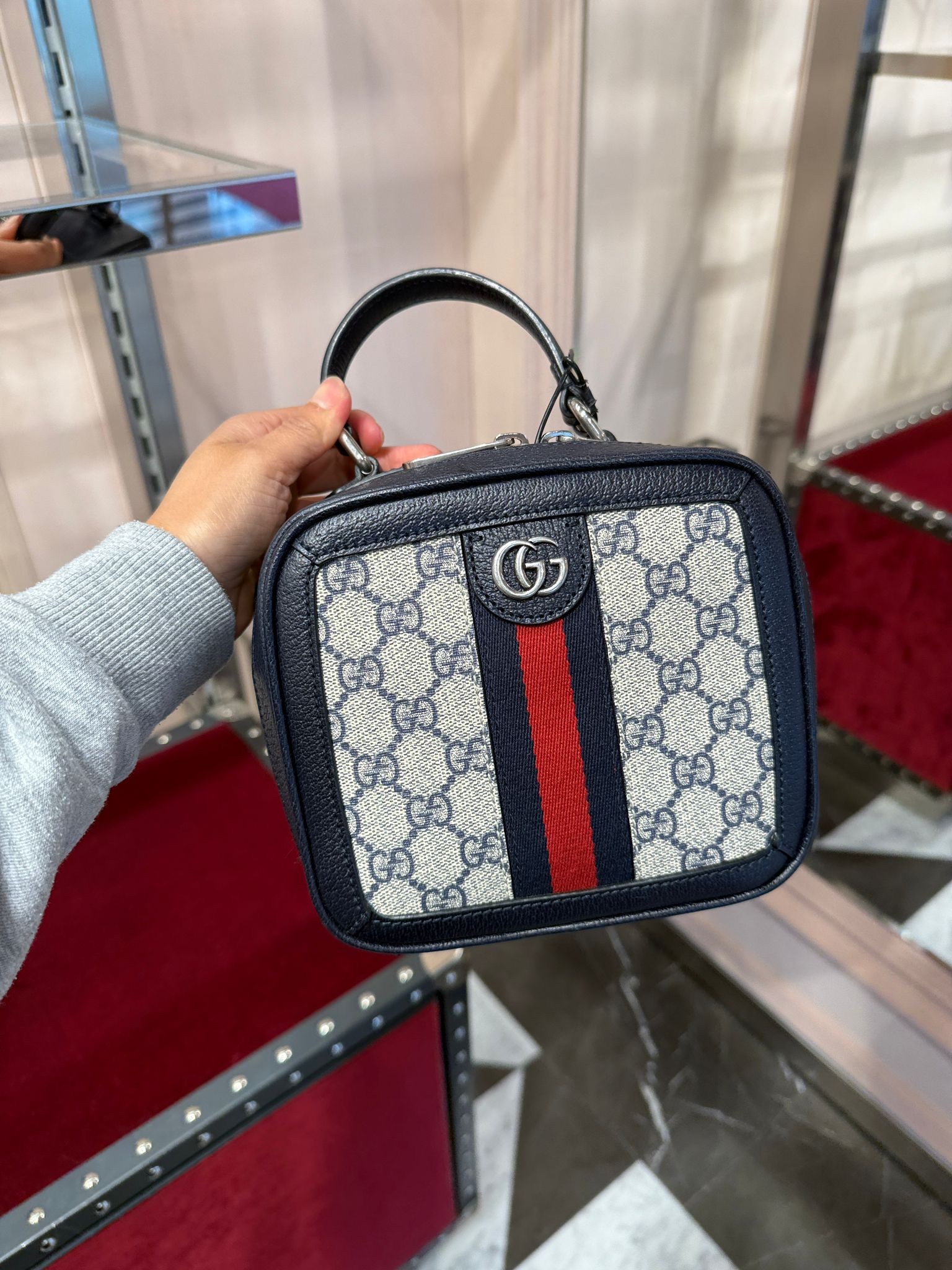 Gucci Bag Ophidia GG supreme square tophandle bag Blue Beige 772157