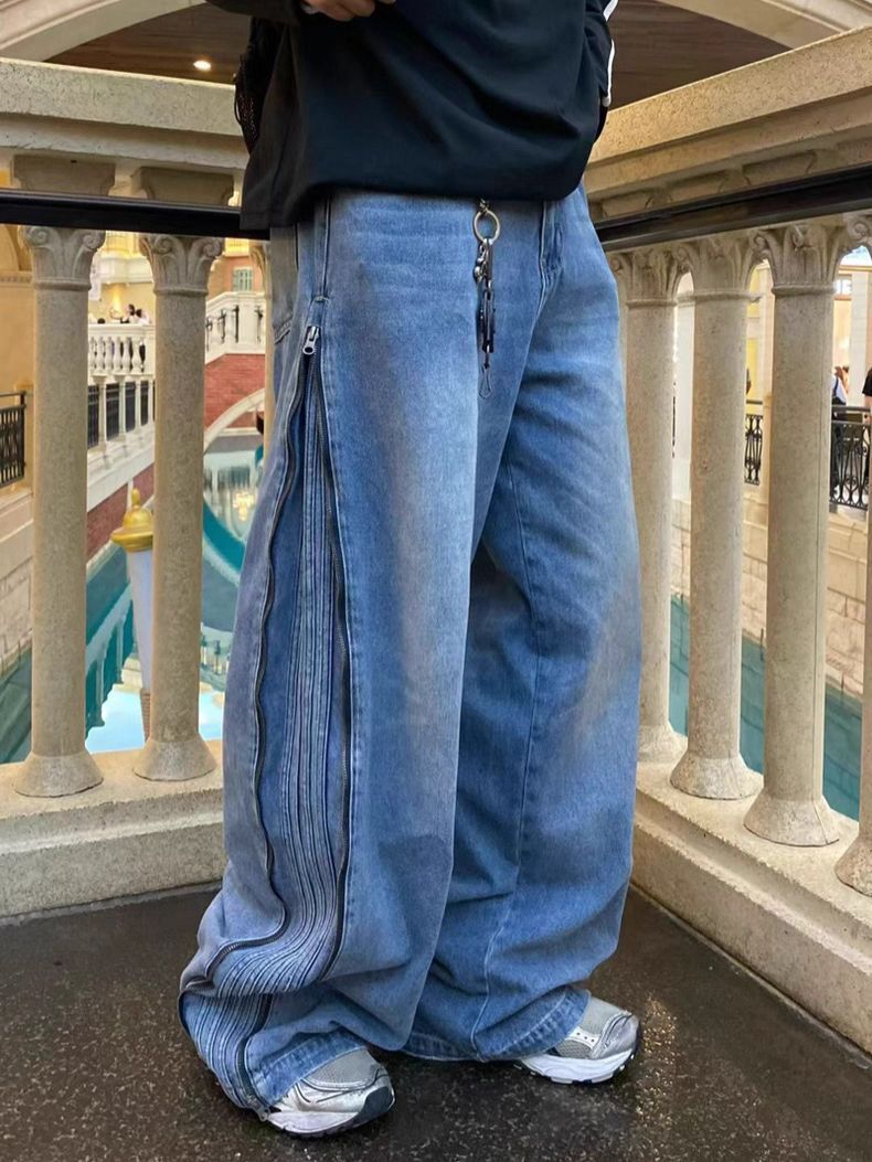 洗水拉鍊鬆身牛仔褲 GARMENTS-052P