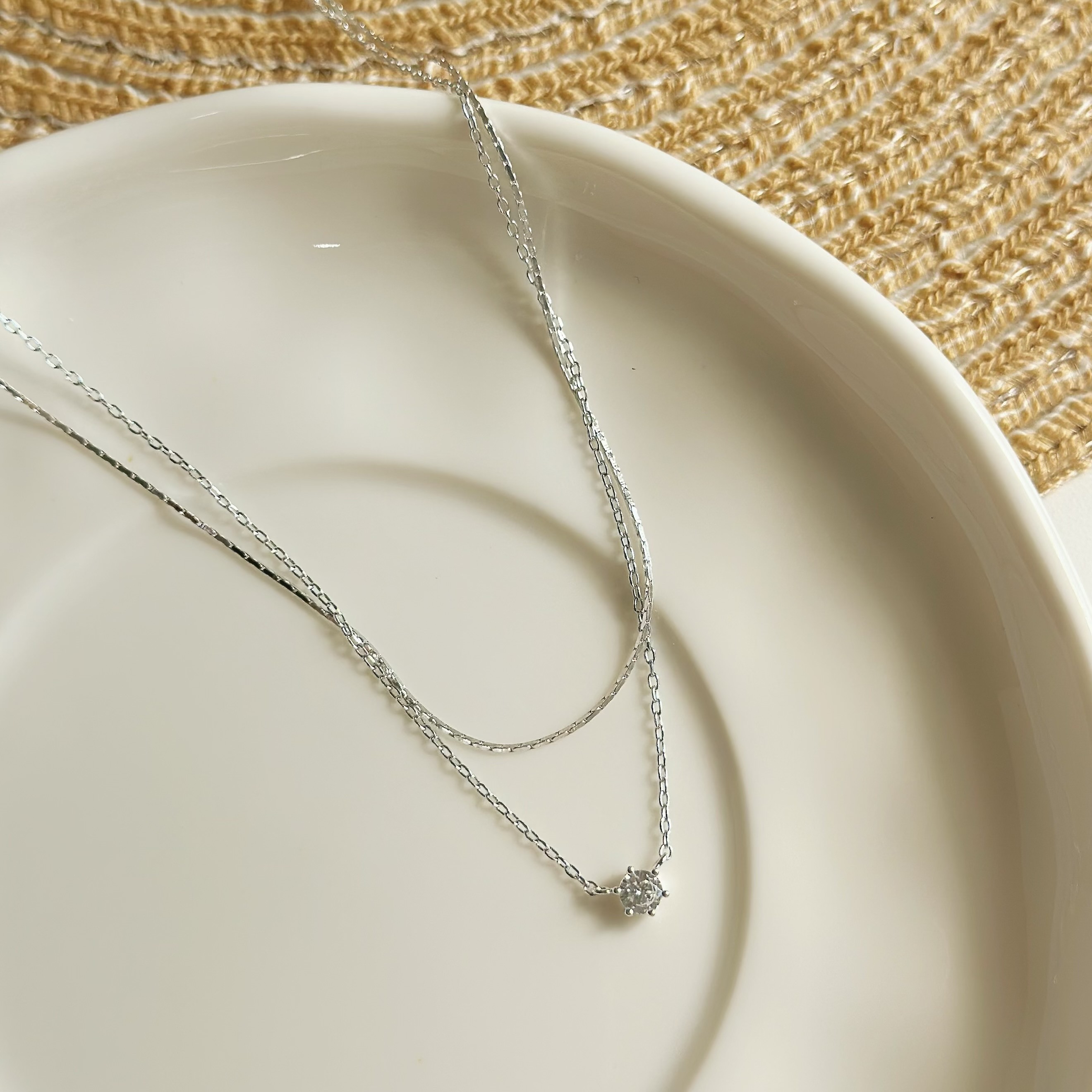 Y139黎月．單鑽雙層純銀項鍊