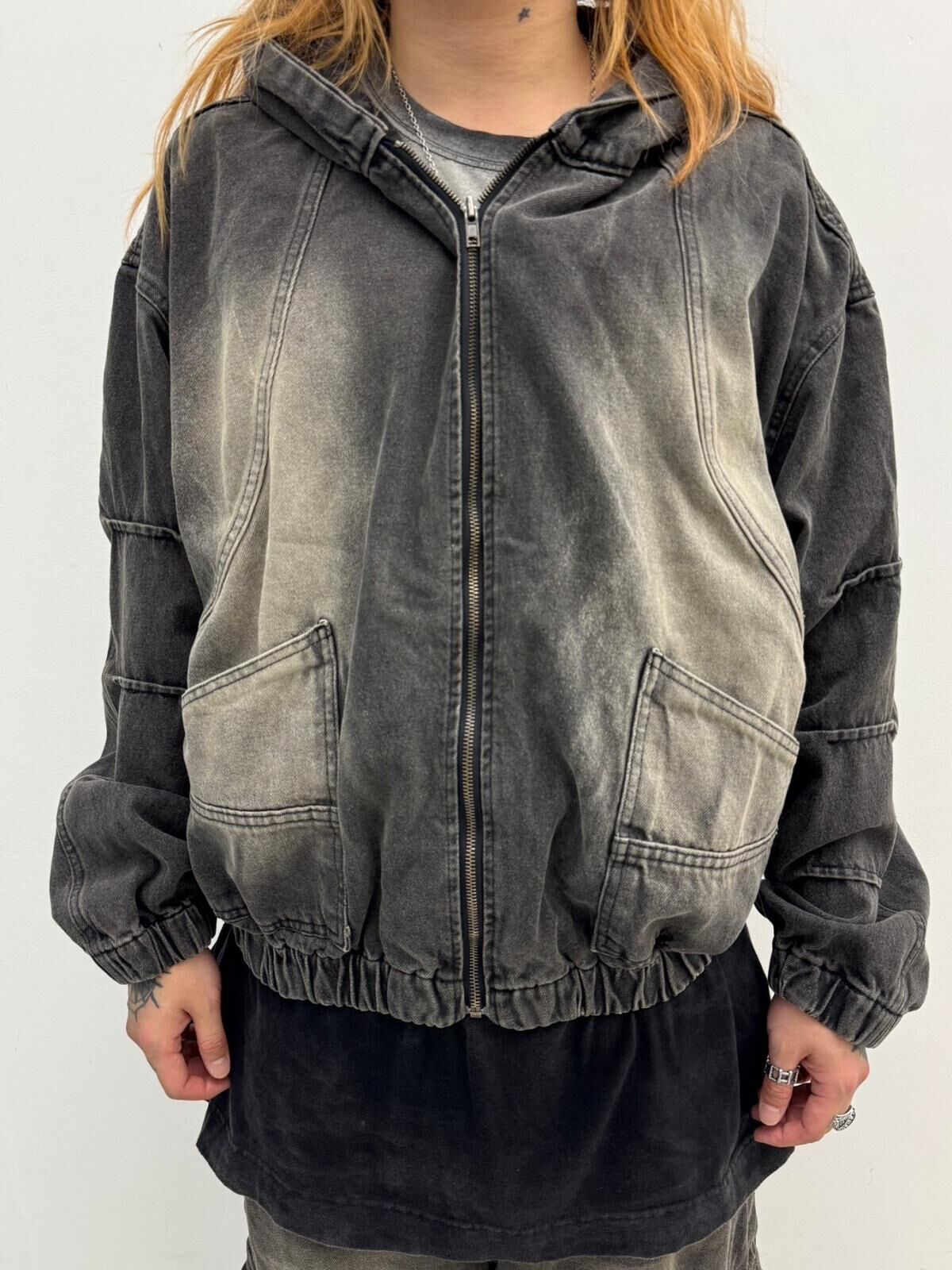 洗水連帽拉鍊牛仔外套 GLAMOUR-121JK