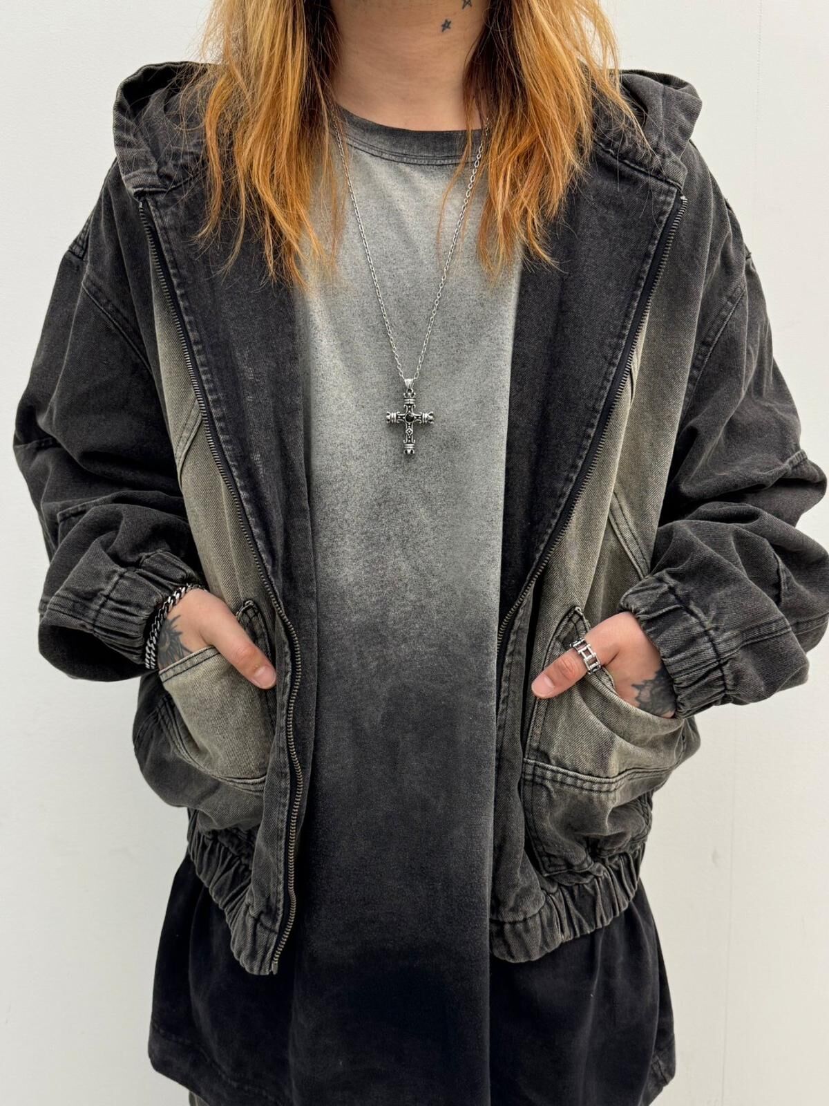 洗水連帽拉鍊牛仔外套 GLAMOUR-121JK