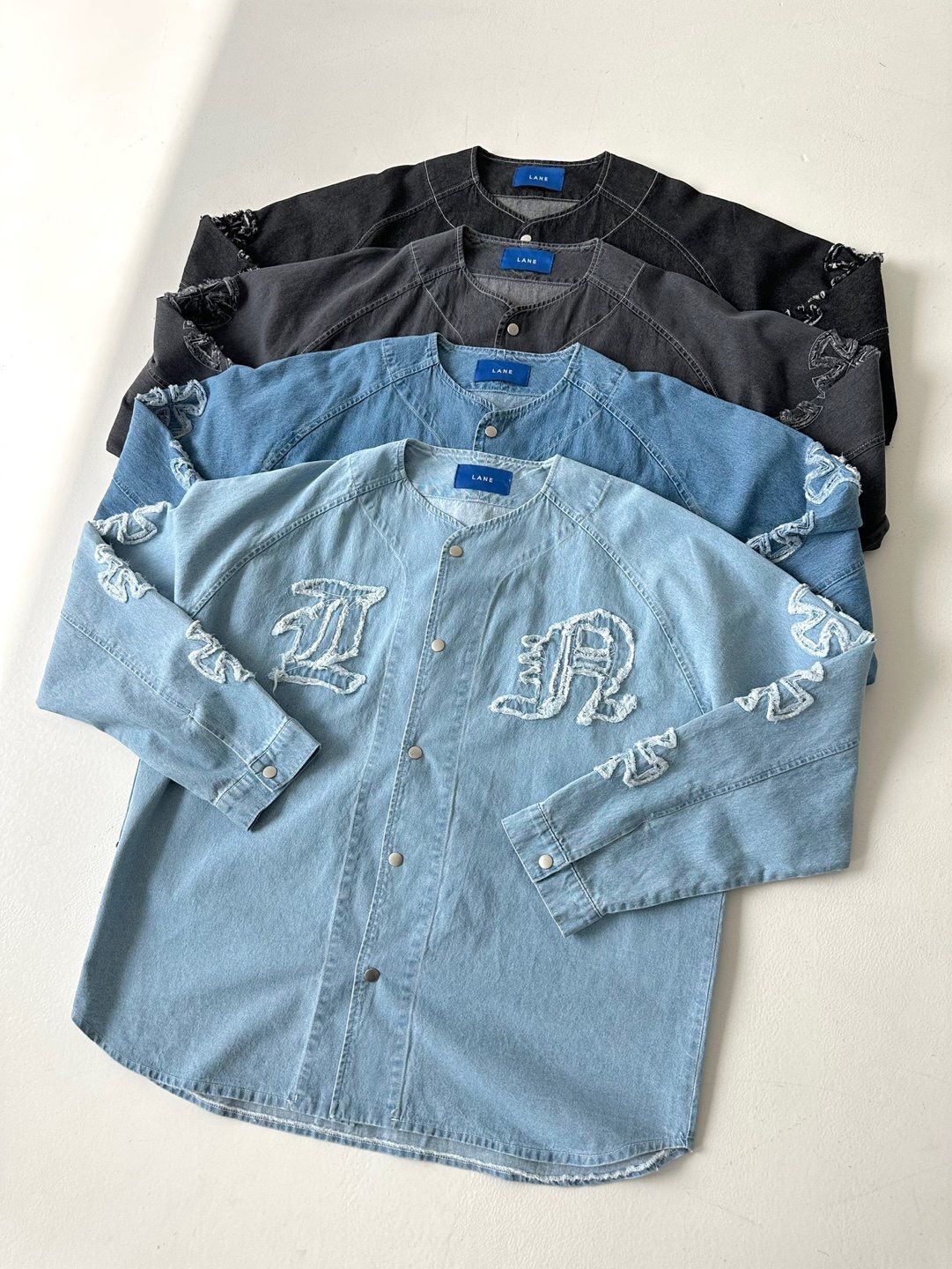 英文字牛仔開胸外套 LANE-064JK