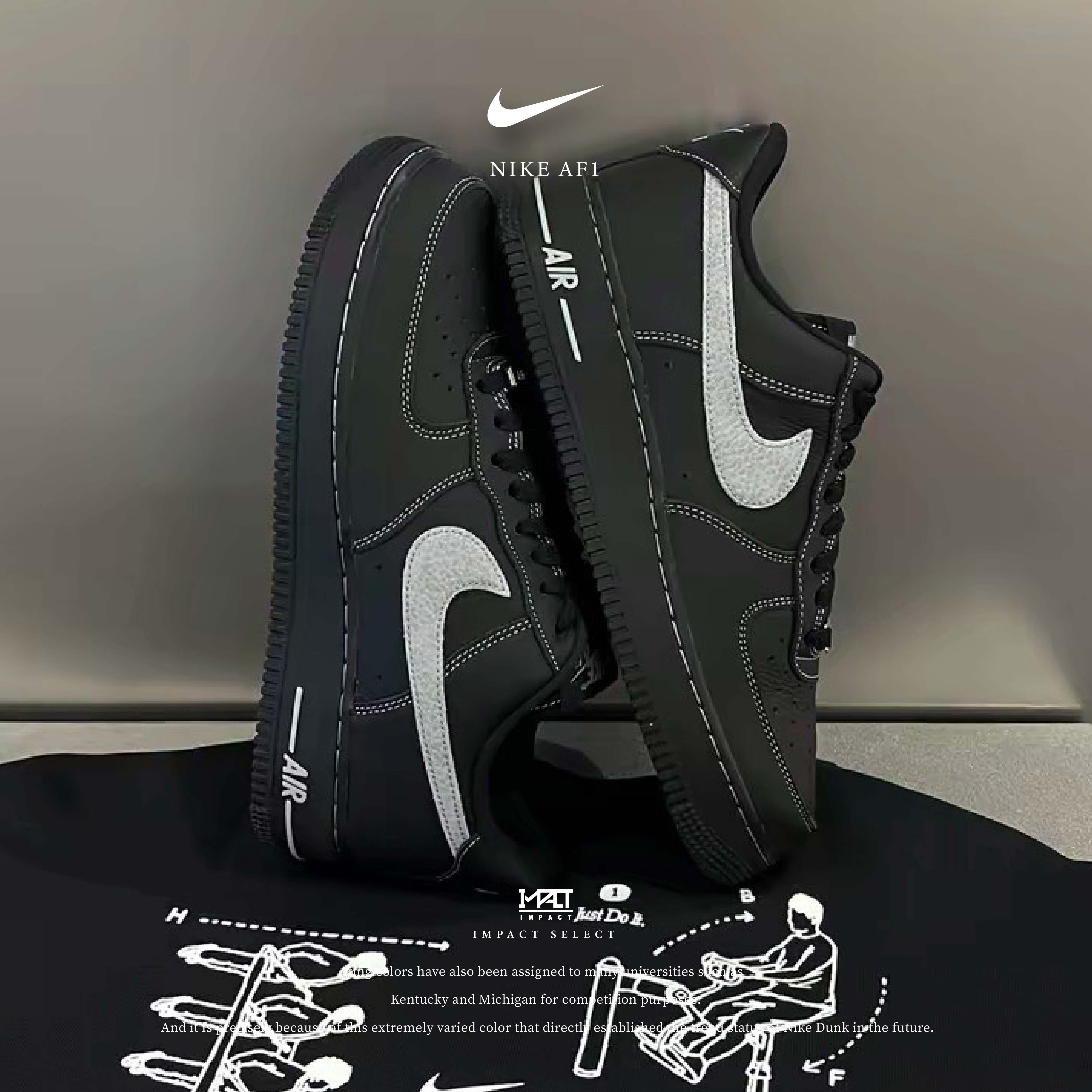 Nike Air Force 1 灰勾武士 反車線 荔枝皮 牛皮 海外限定 HQ2037-006