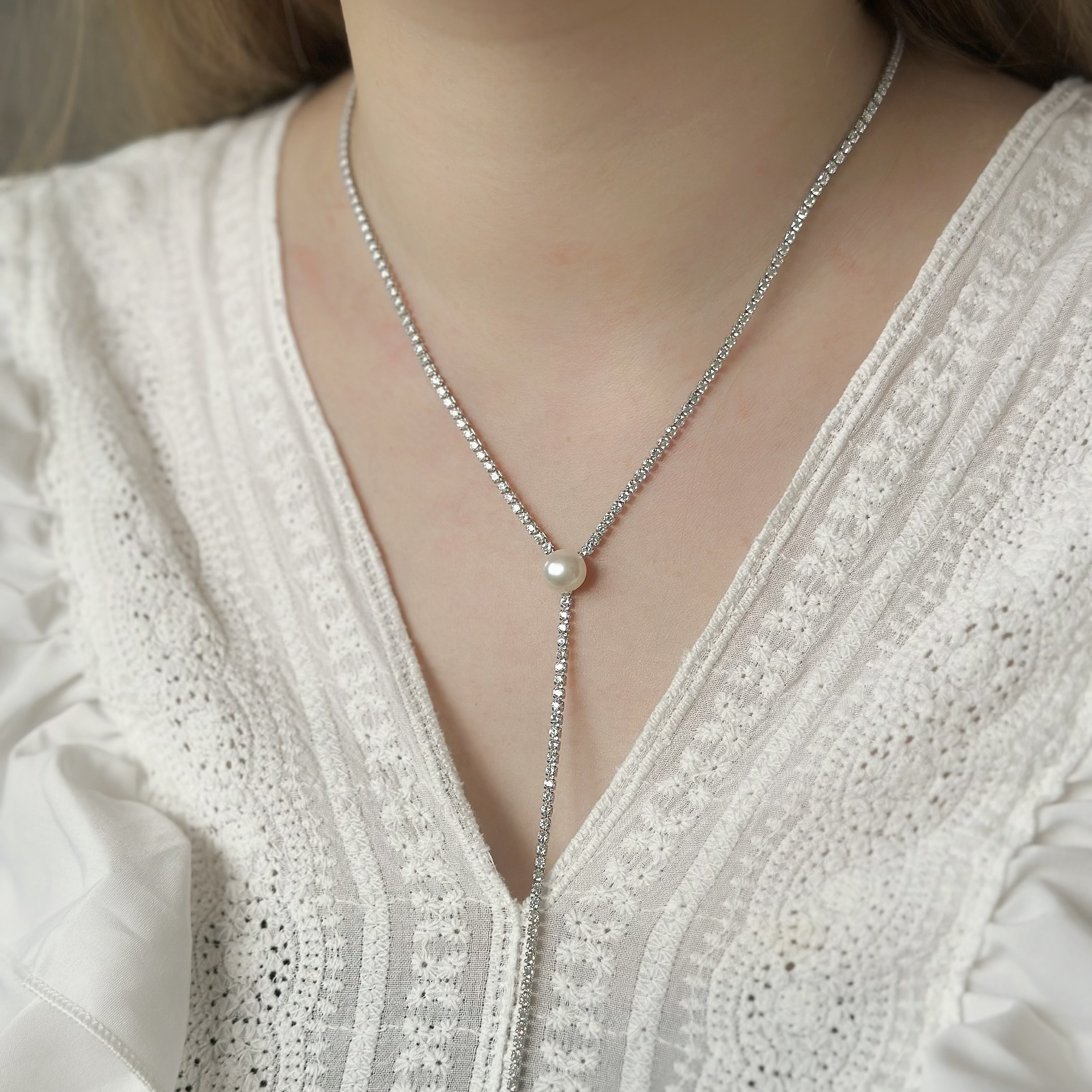 D72單顆珍珠排鑽頸鏈