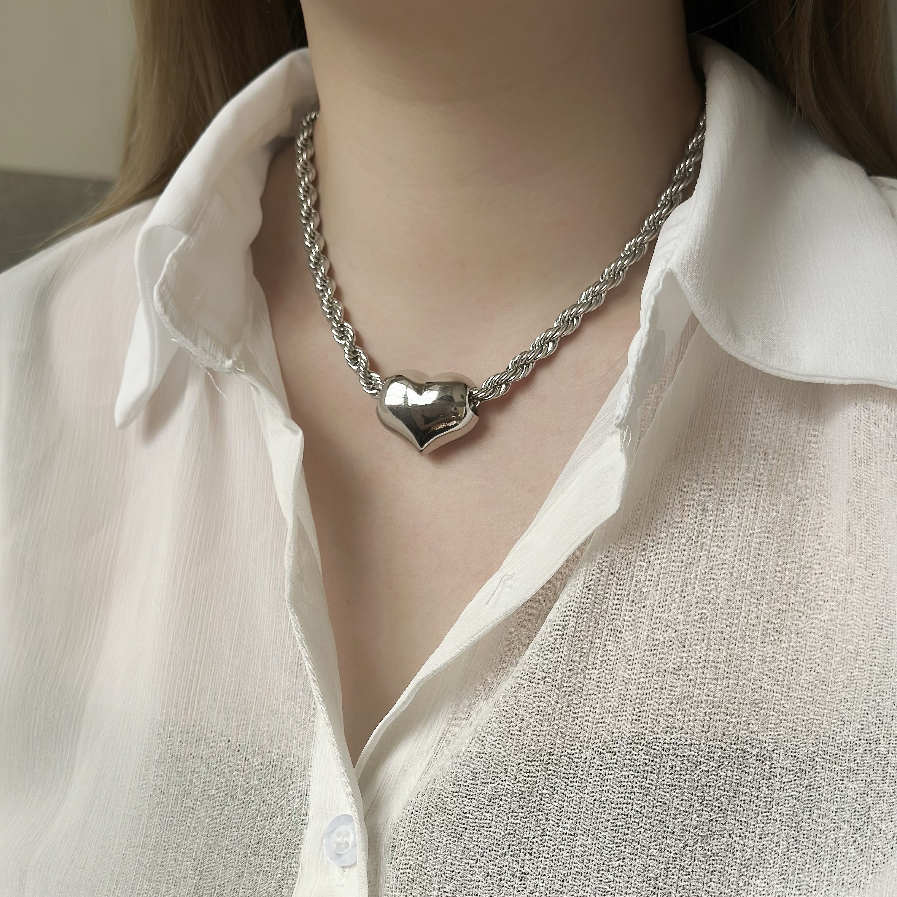 D66立體愛心麻花頸鏈