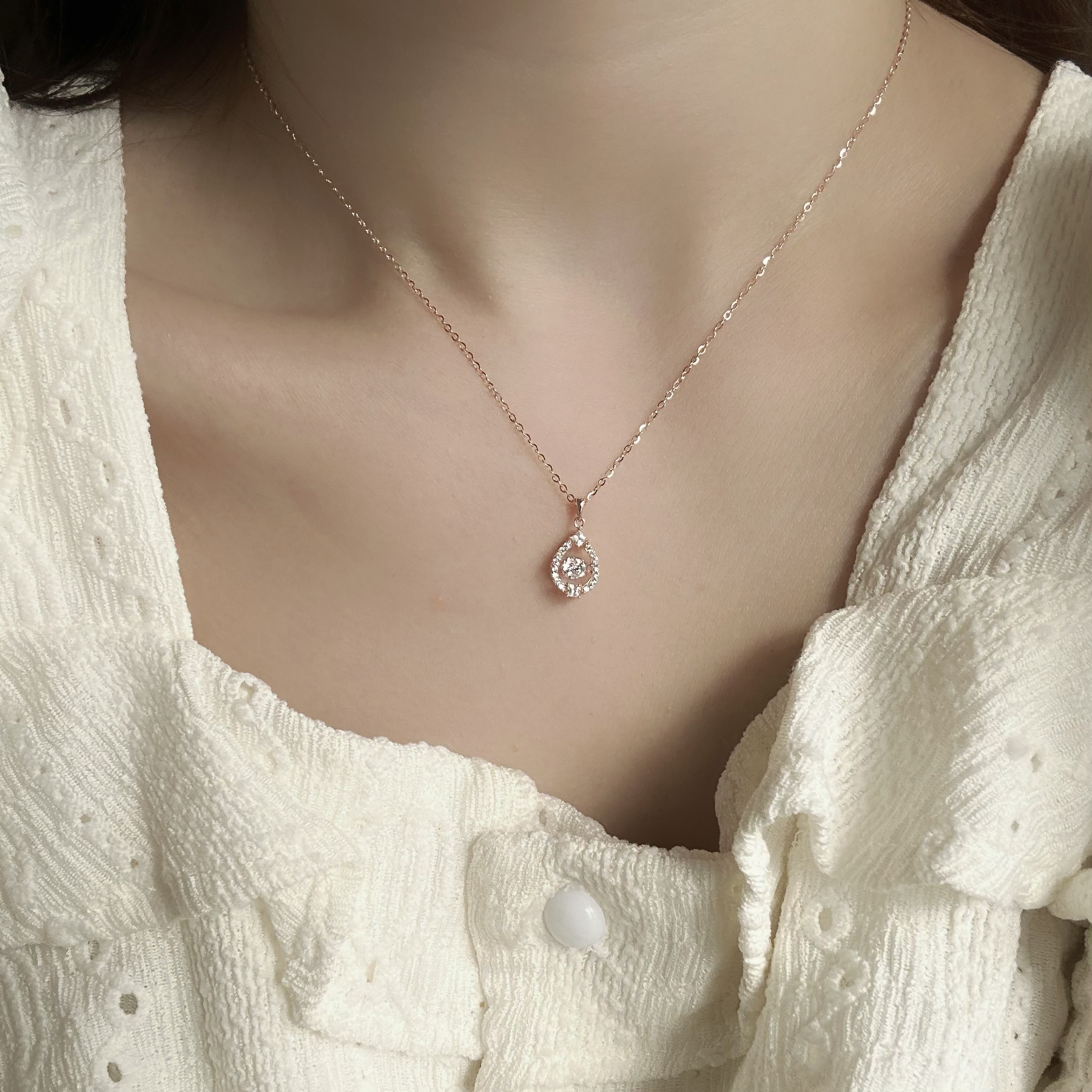 G141【輕奢】排鑽水滴靈動純銀鎖骨鏈