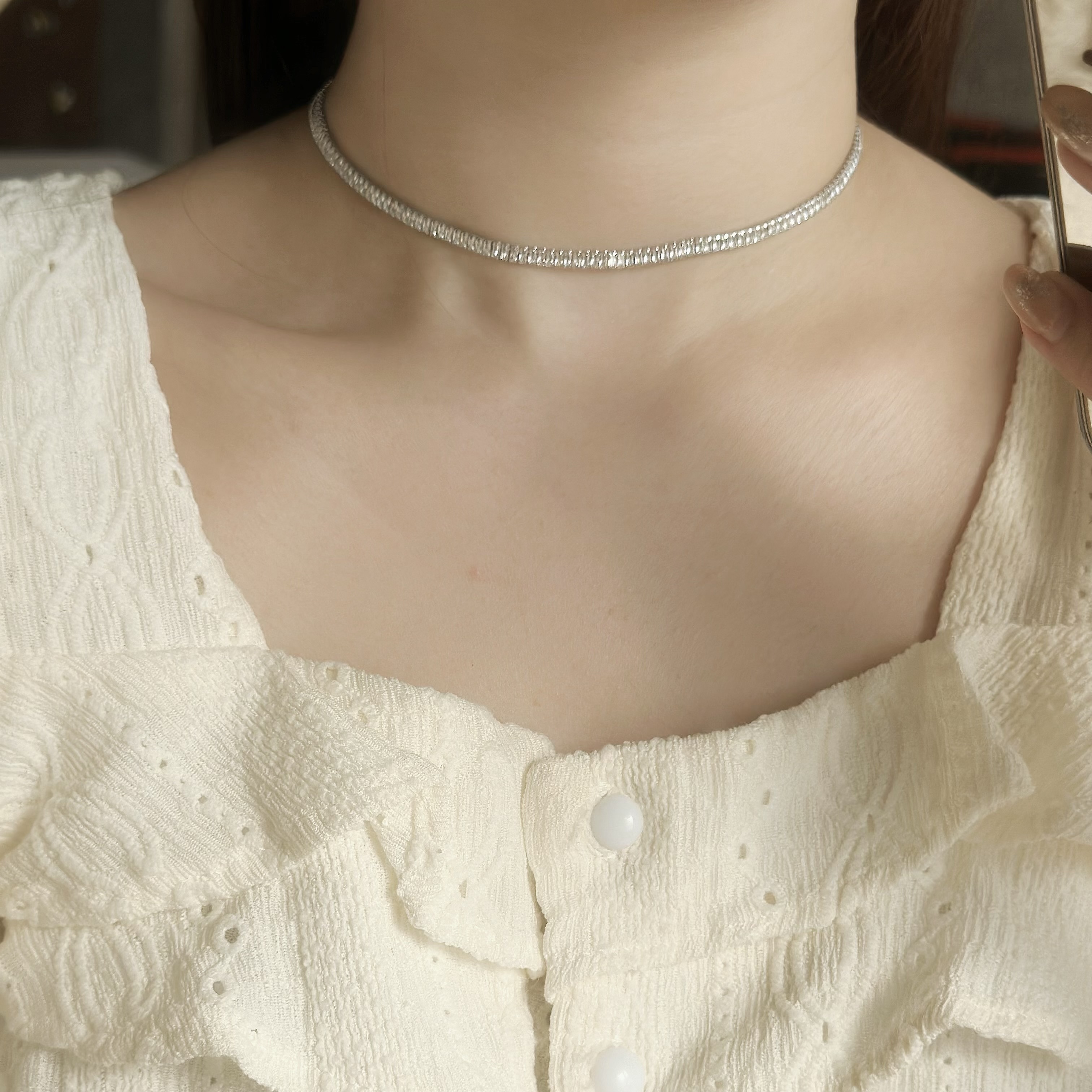 D78排鑽鋯石伸縮頸鏈