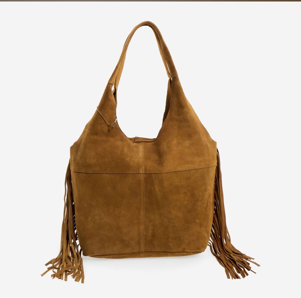 英國代購 (獨立訂單)-BRAMPTON Brown Fringed Suede Tote&nbsp;Bag