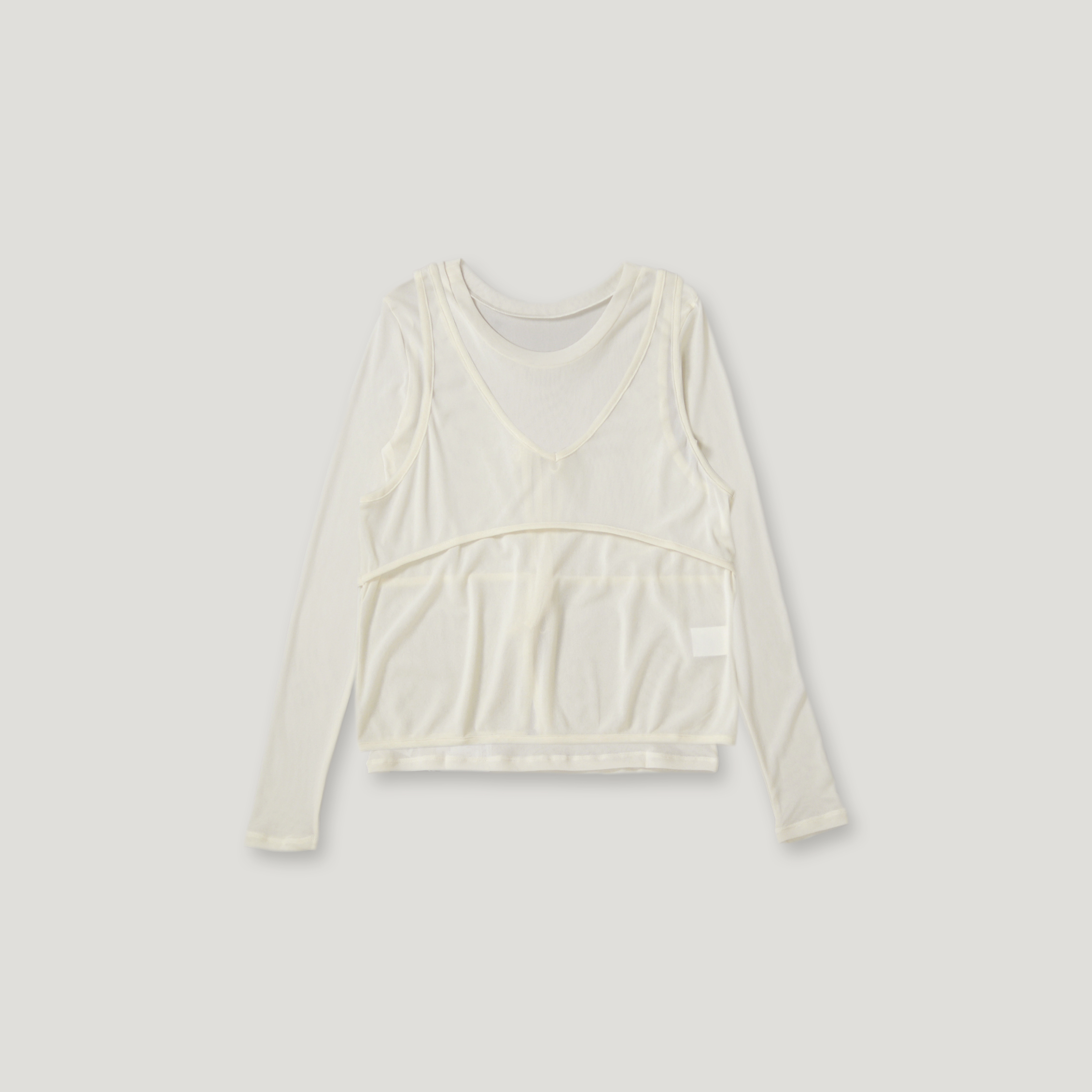 J.P.L. 圓領透紗上衣 ✕ 飾結透紗背心 ‹ Set › ╭ 2色 ╮