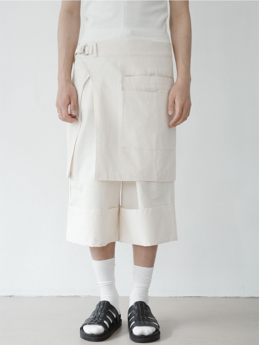 分層口袋扣環層疊半褲裙