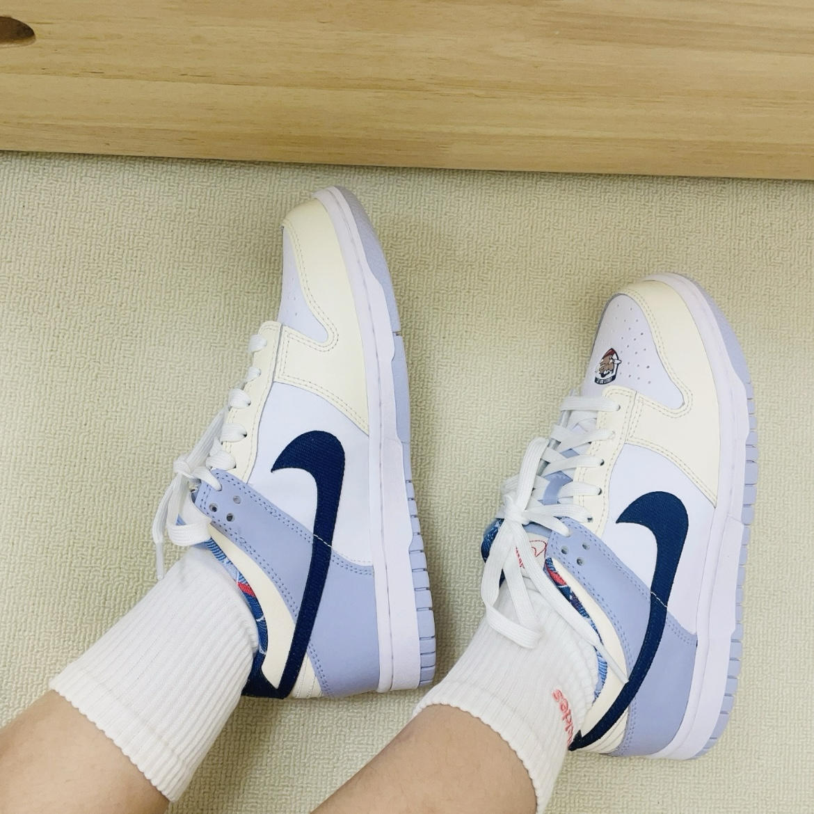 Nike Dunk Low GS "Just Do It" 米白 藍紫 布面Swoosh 拼接 低筒休閒鞋