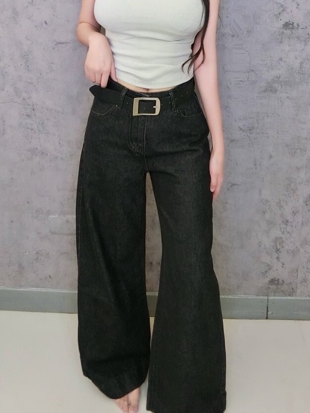 深色落地簡約寬褲