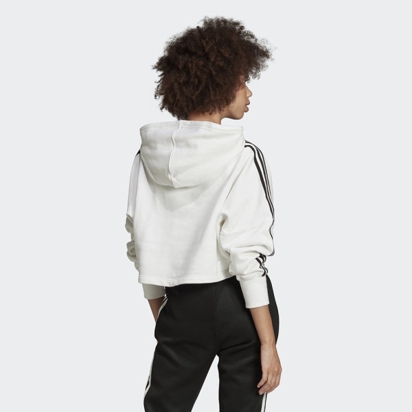 【出清特價】Adidas 女款短版連帽長袖上衣 純棉 白色 M號 ED7555