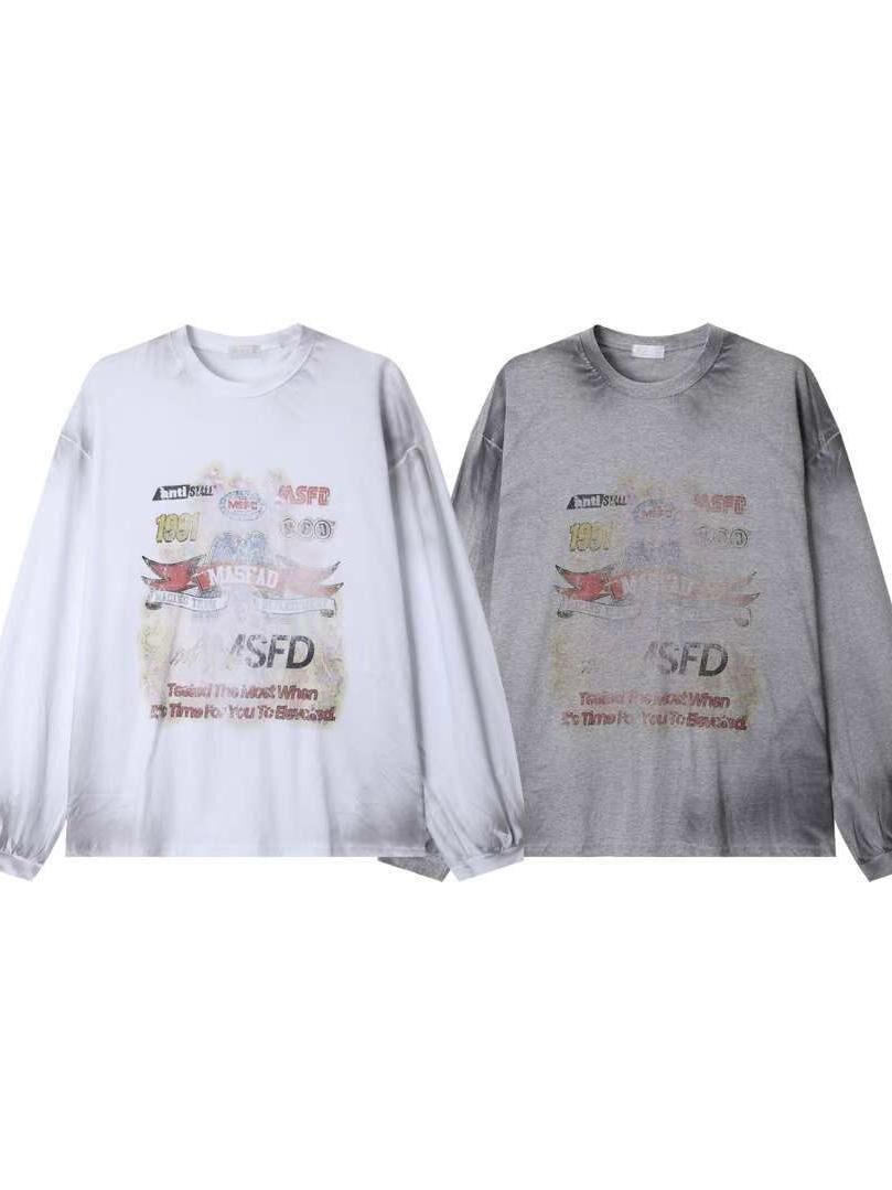 仿污英文字圖案長袖衫 TAC-0289T