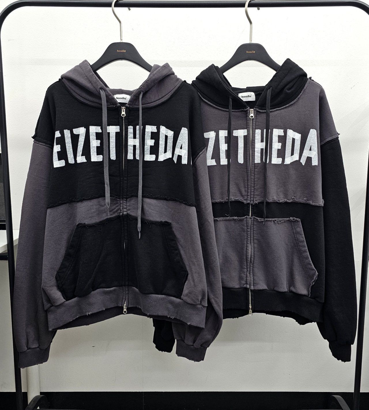 英文字拼色連帽拉鍊外套 HD-029JK