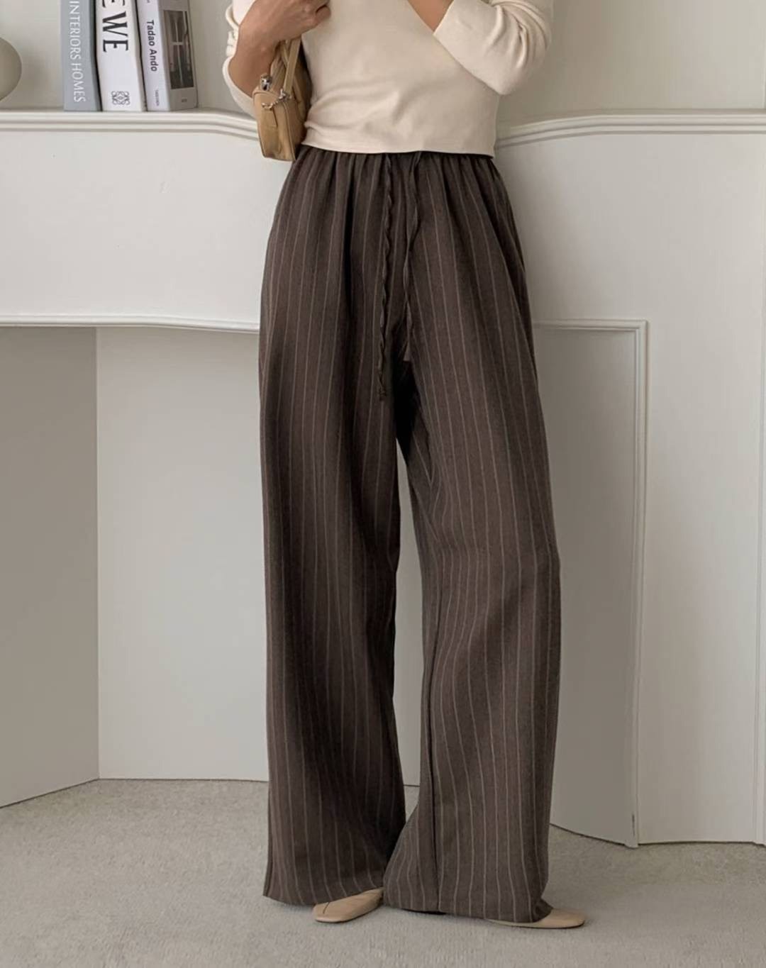 直線綁帶休閒長褲