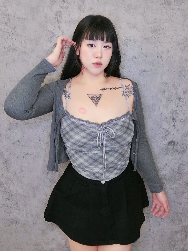 蕾絲拼接格紋小可愛+罩衫兩件套