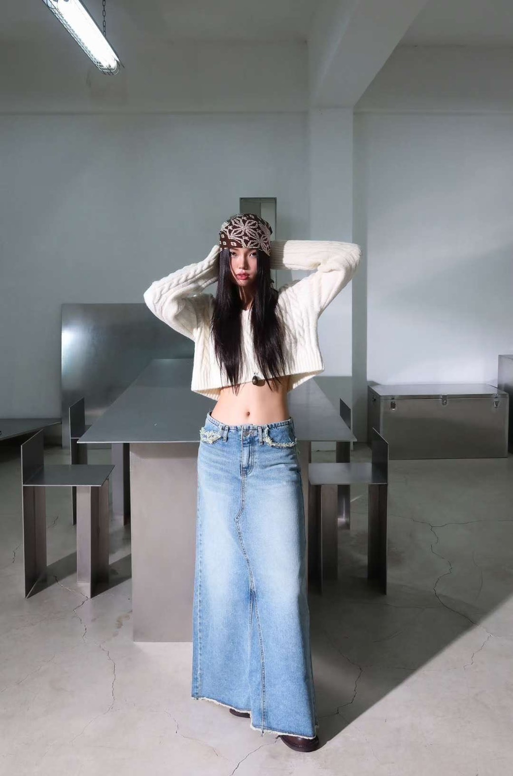 57001低腰鬚邊牛仔長裙