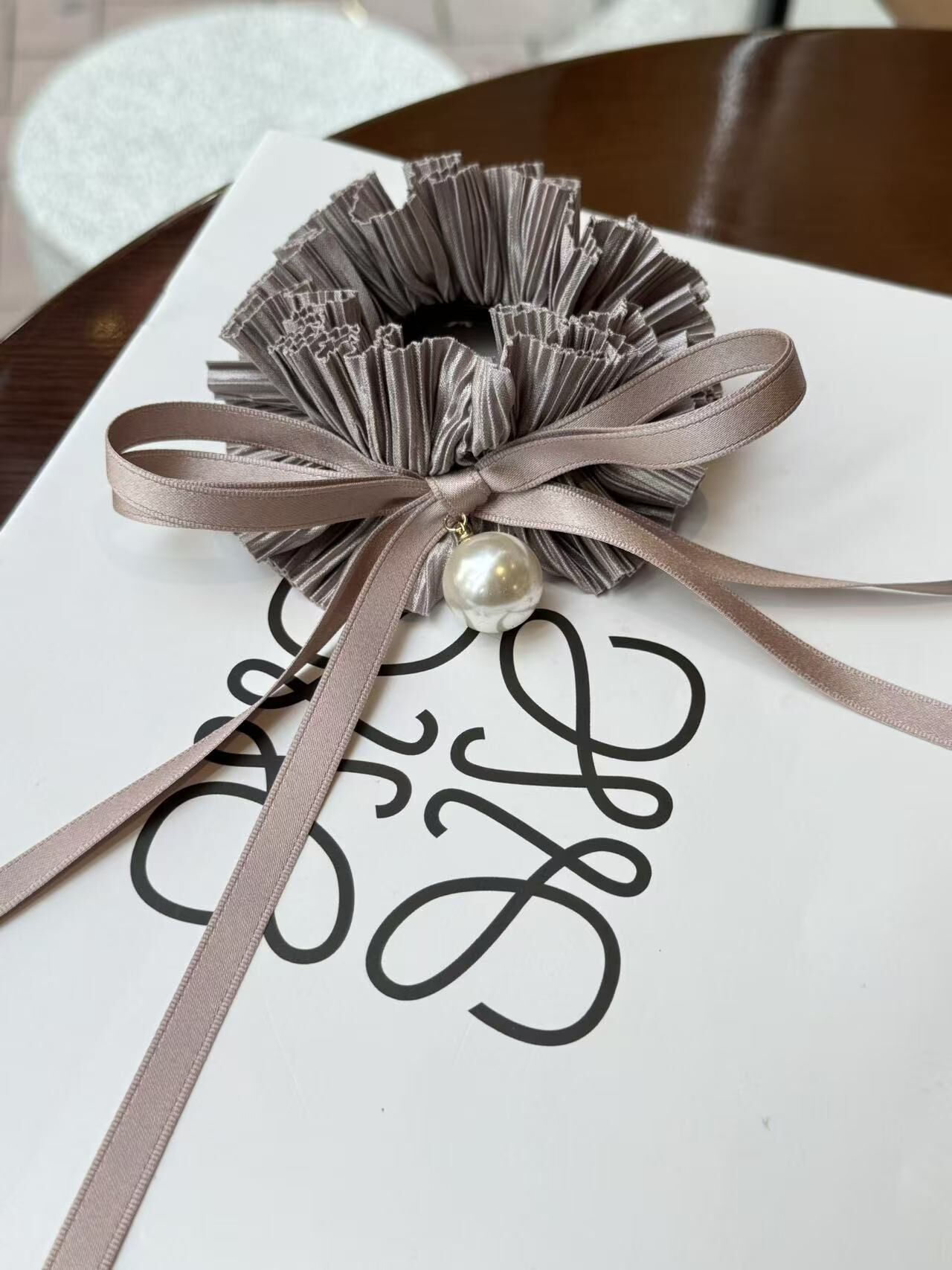 韓國飾物連線 兩色多摺蝴蝶結珍珠橡筋