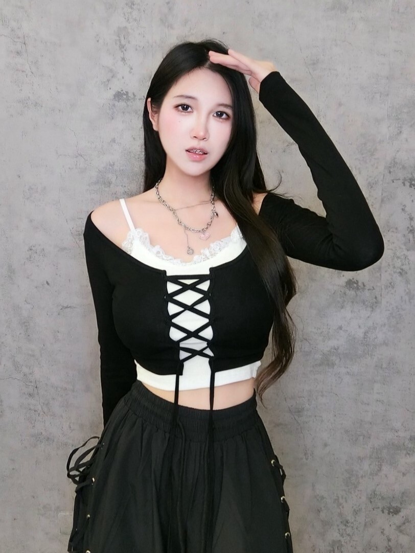 蕾絲滾邊背心+綁帶外套兩件套