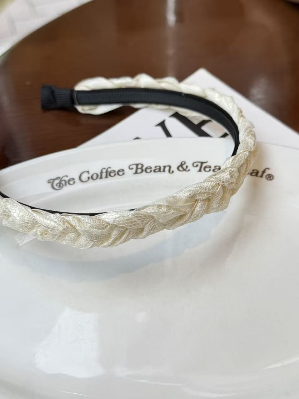 韓國飾物連線 白色lace幼身紐紋頭箍