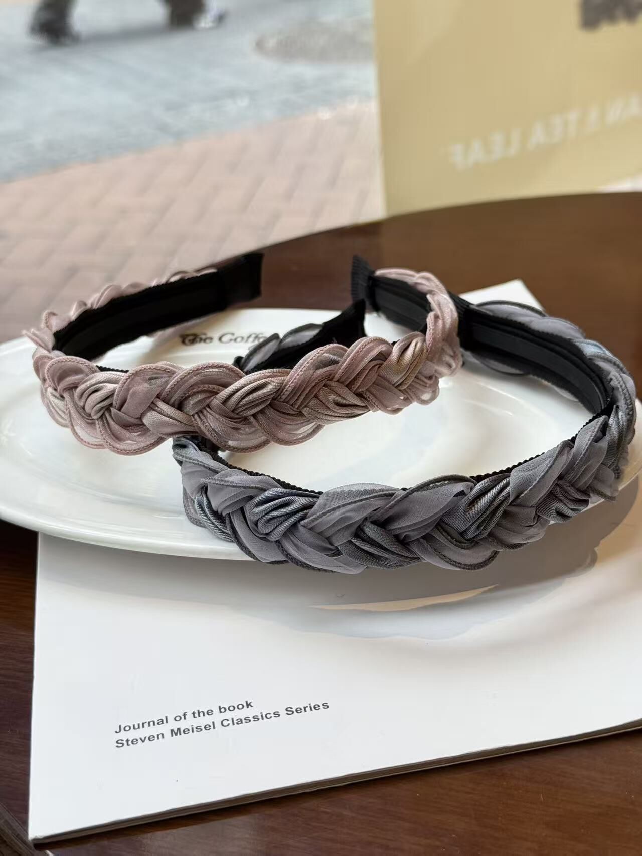 韓國飾物連線 兩色拼布紐紋頭箍