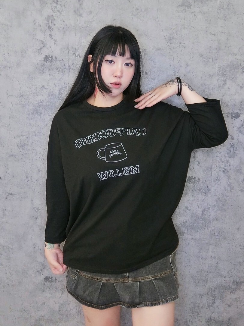 卡布奇諾咖啡印花七分袖上衣