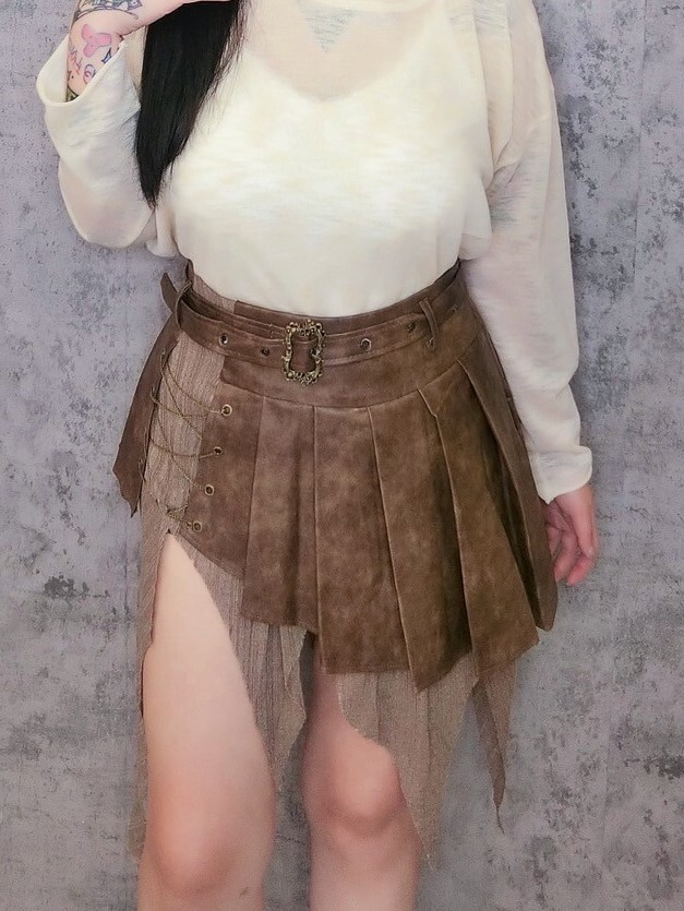 造型鏈條百褶裙*附皮帶