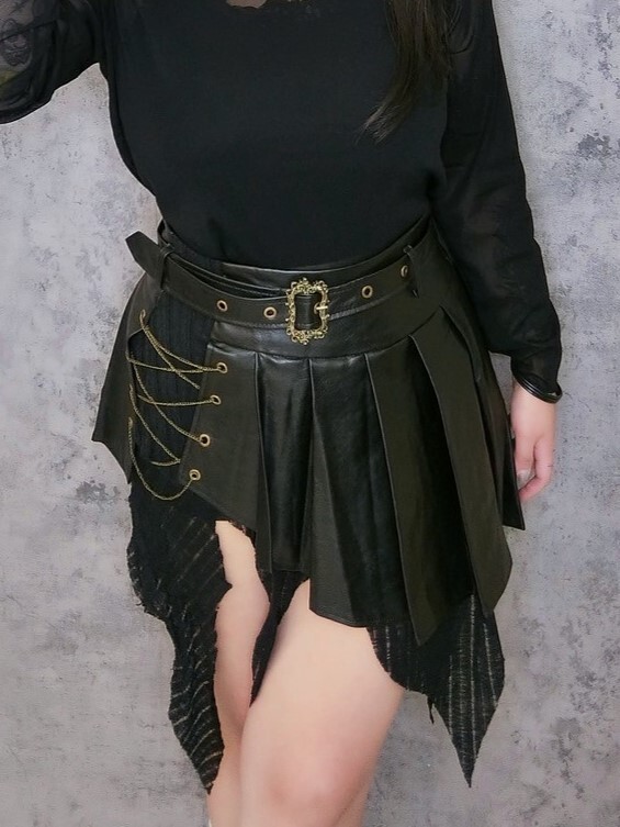 造型鏈條百褶裙*附皮帶