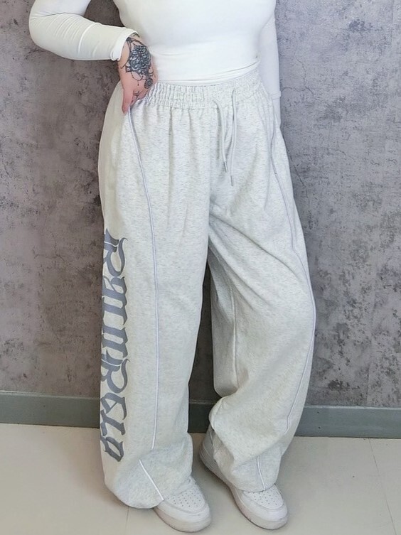 美式街頭印花闊腿褲