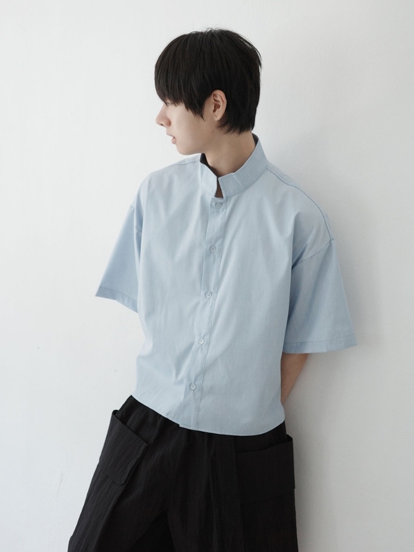 立領短款分層短袖襯衫