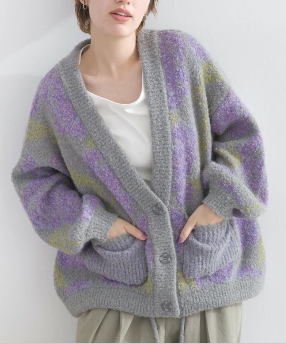提花針織粗圈紗大花圖案繭型外套（四色入）【日本直送】