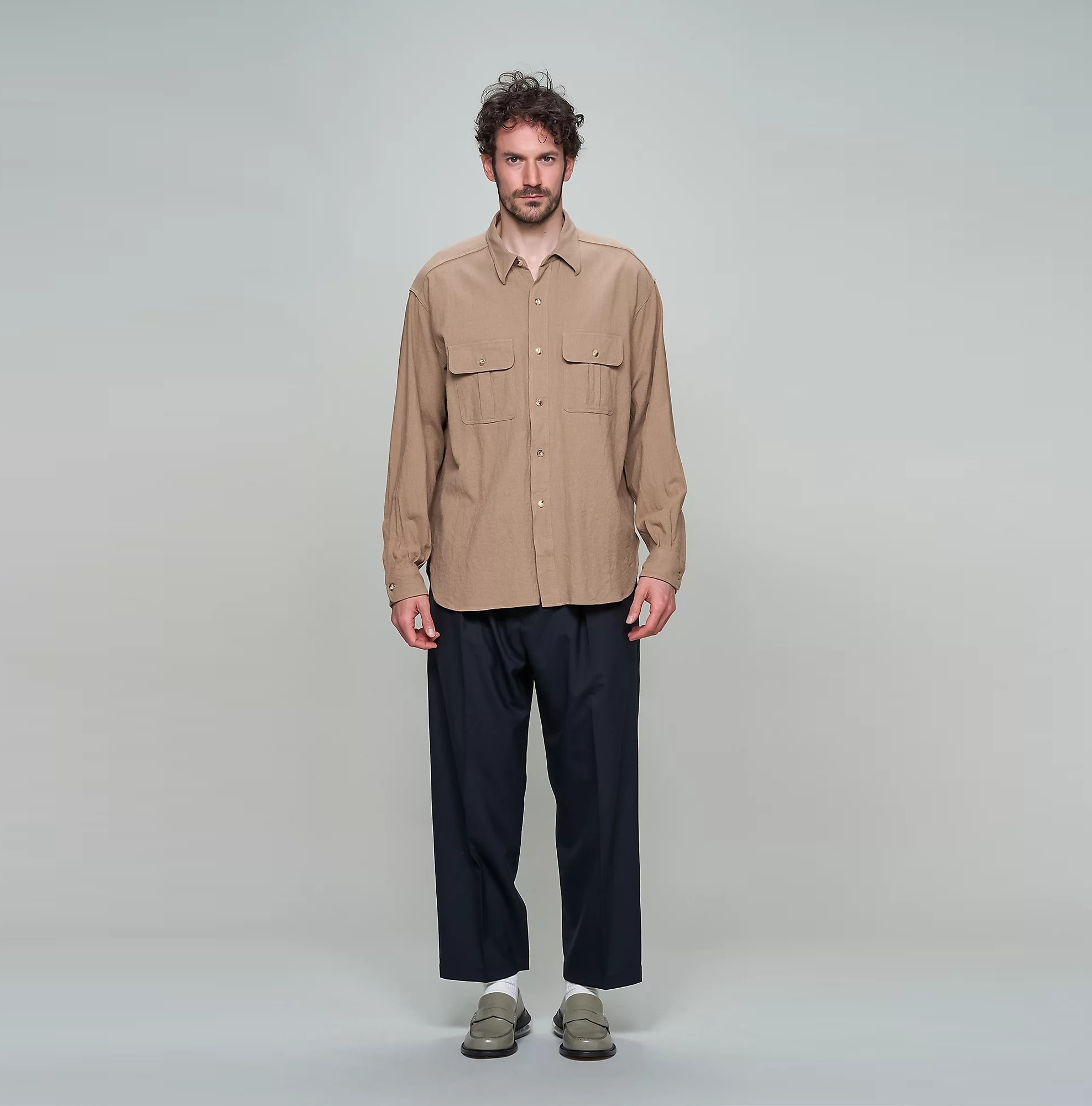 9/14 RE-STOCK: A.PRESSE SAFARI FLAP POCKETS COTTON WORK SHIRT L/S - BROWN PRE ORDER ITEM (預訂中)