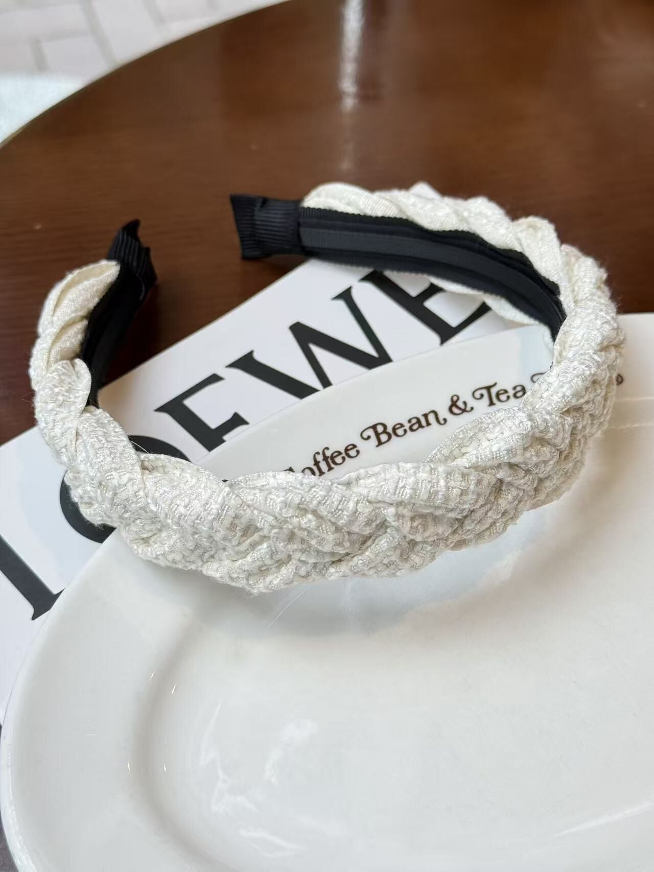 韓國飾物連線 白色tweed料厚身頭箍