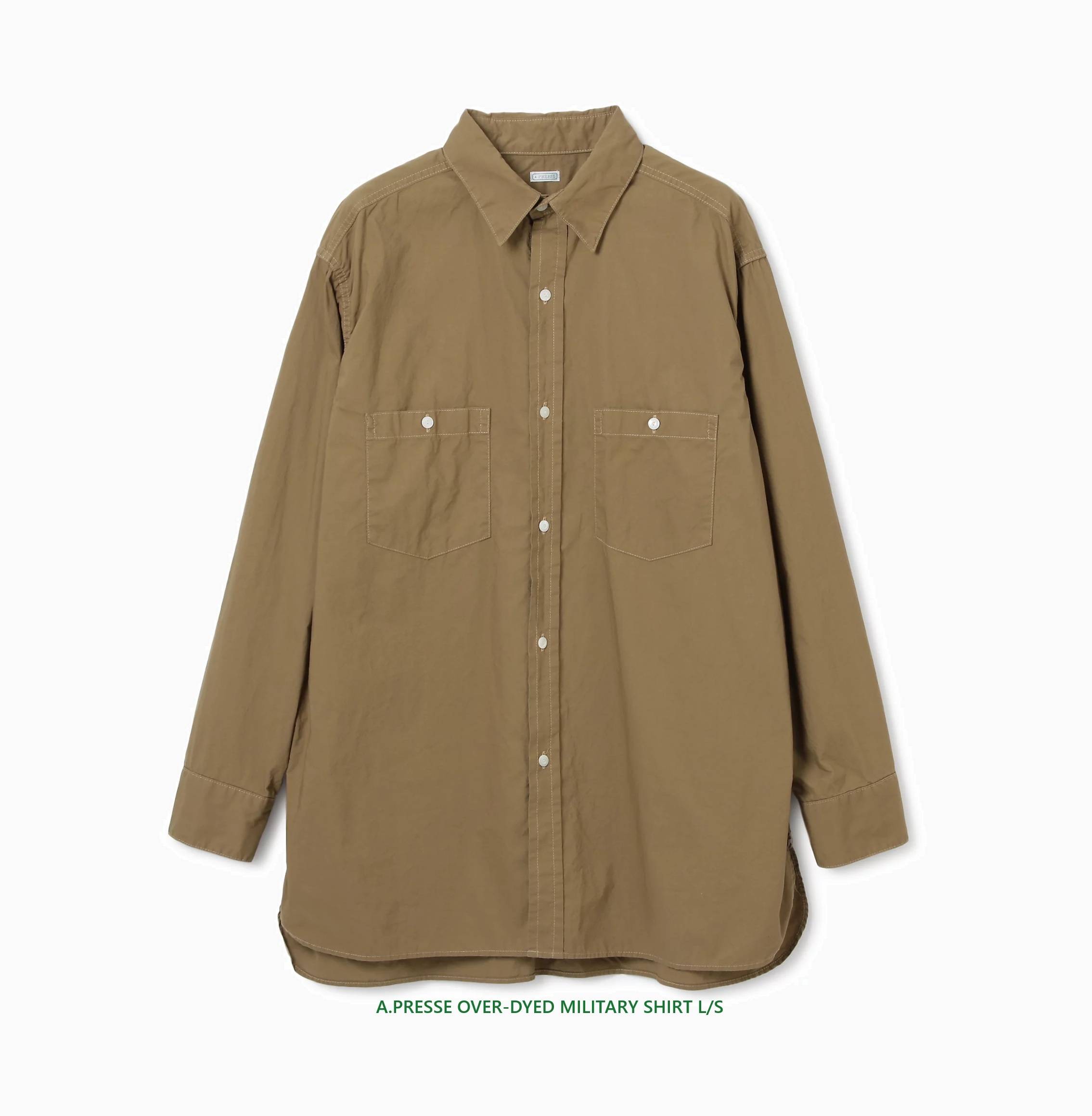 LAST PCS: A.PRESSE OVER DYEING MILITARY SHIRT L/S - BEIGE SIZE 2 PRE ORDER ITEM (預訂中)