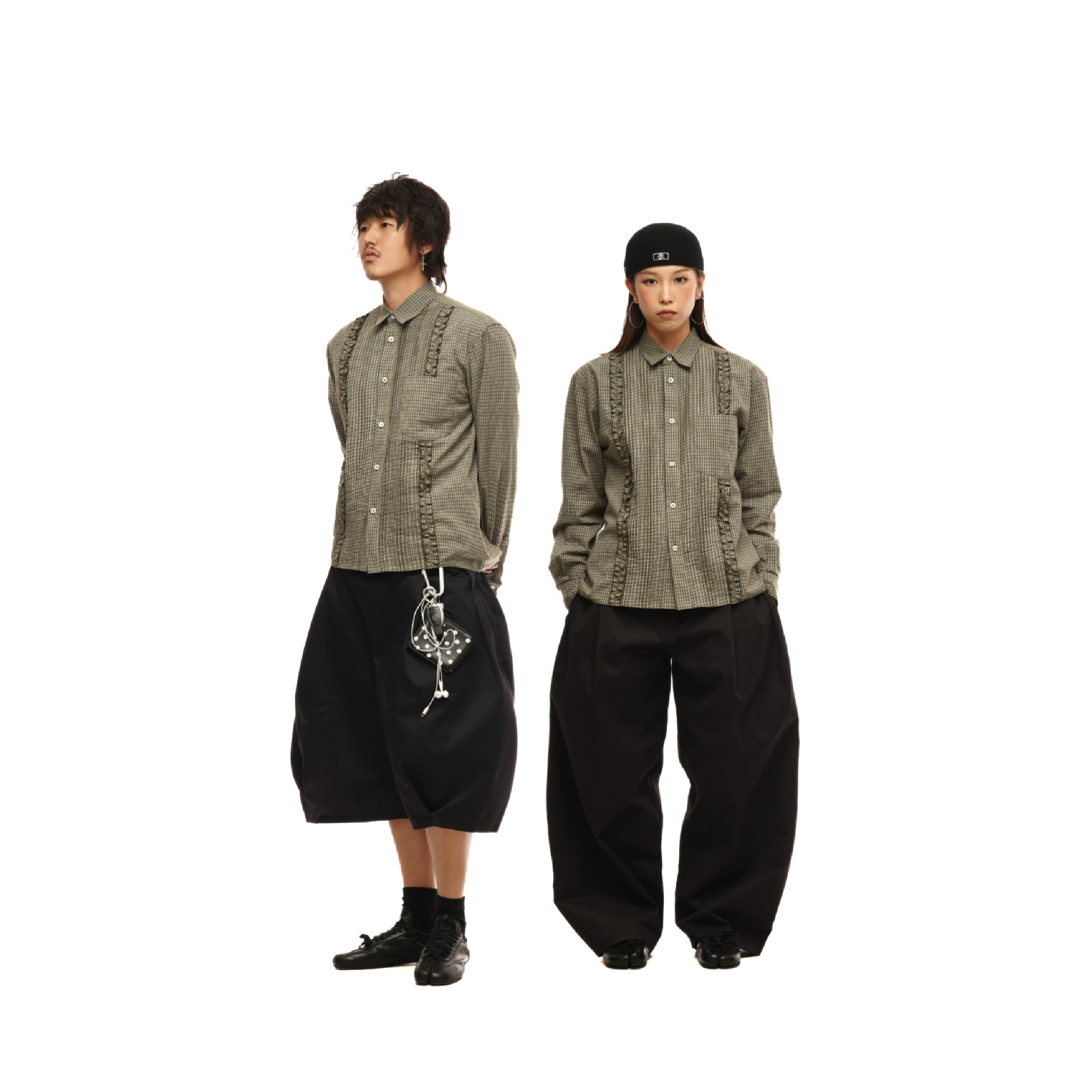 6cRAyon Retro Plaid Cotton Peplum Blouse 荷葉邊 格紋襯衫