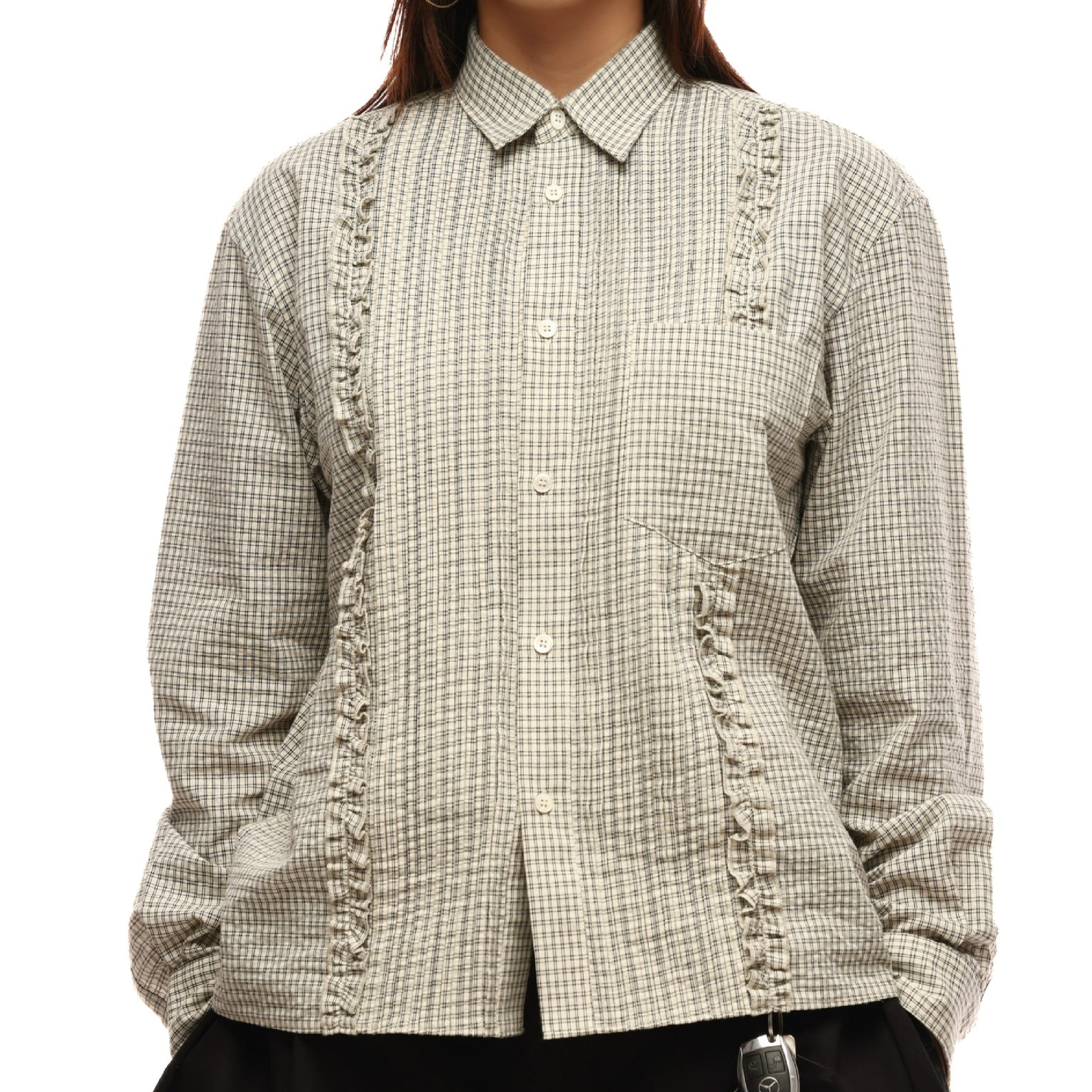 6cRAyon Retro Plaid Cotton Peplum Blouse 荷葉邊 格紋襯衫