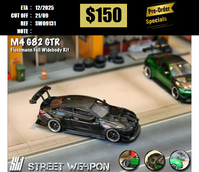 PO-$150 * STREET WEAPON * 1:64 BMW M4 G82 GTR FLOSSMANN AUTO DESIGN WIDEBODY GLOSS BLACK [OD13/09]