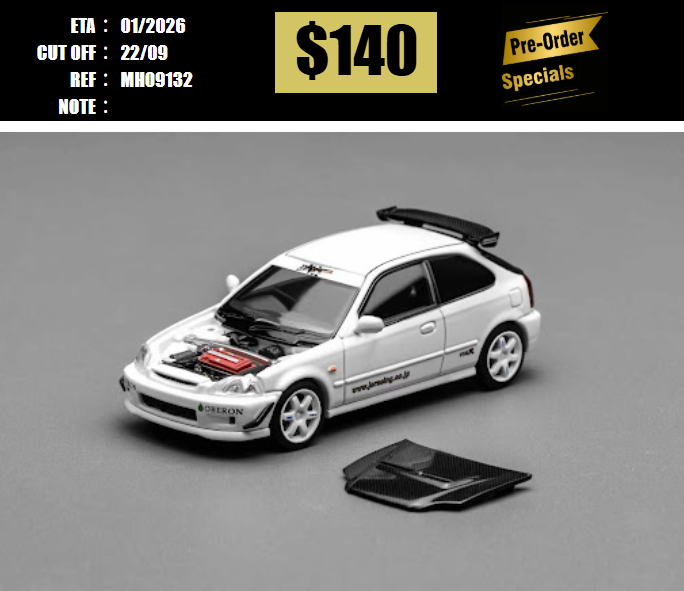 PO-$140 * MOTORHELIX * 1:64 HONDA CIVIC TYPE R EK9 J'S RACING WHITE [OD13/09]