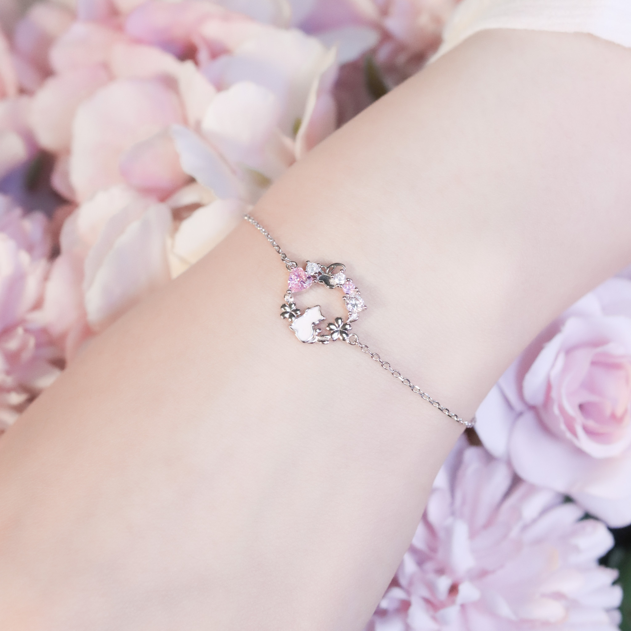 | 925純銀・白金・ 玫瑰金 | 花漾喵趣手鏈(銀/玫瑰金) | BR1398 |