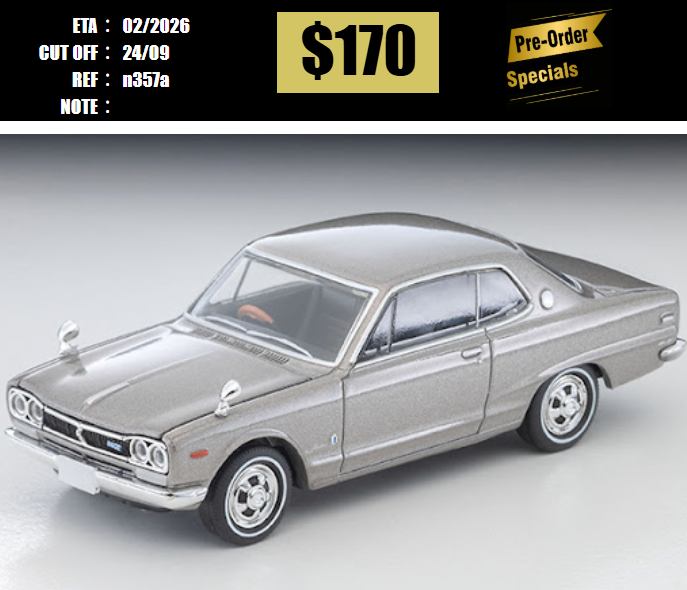 PO-$170 * TOMYTEC * 1:64 LV-N357a 1971 NISSAN SKYLINE HARDTOP 2000GT Silver [OD13/09]