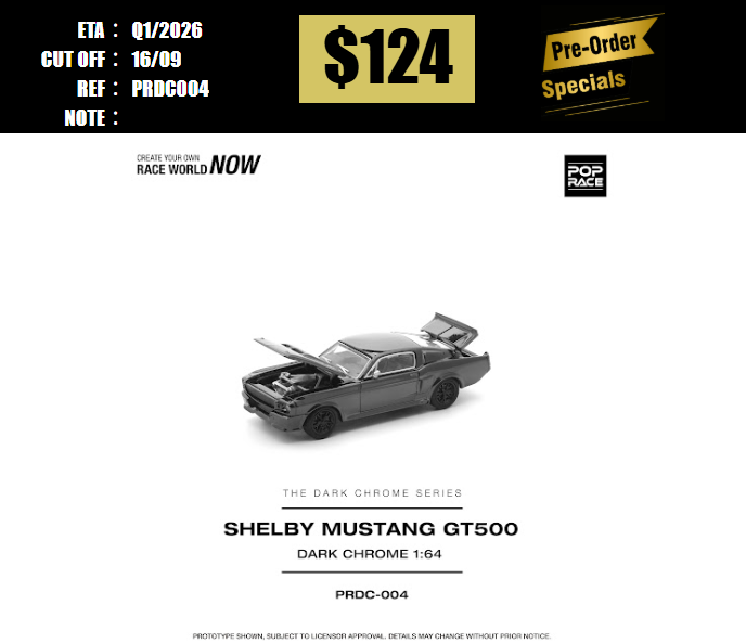 PO-$124 * POP RACE * 1:64 SHELBY MUSTANG GT500 DARK CHROME [OD13/09]