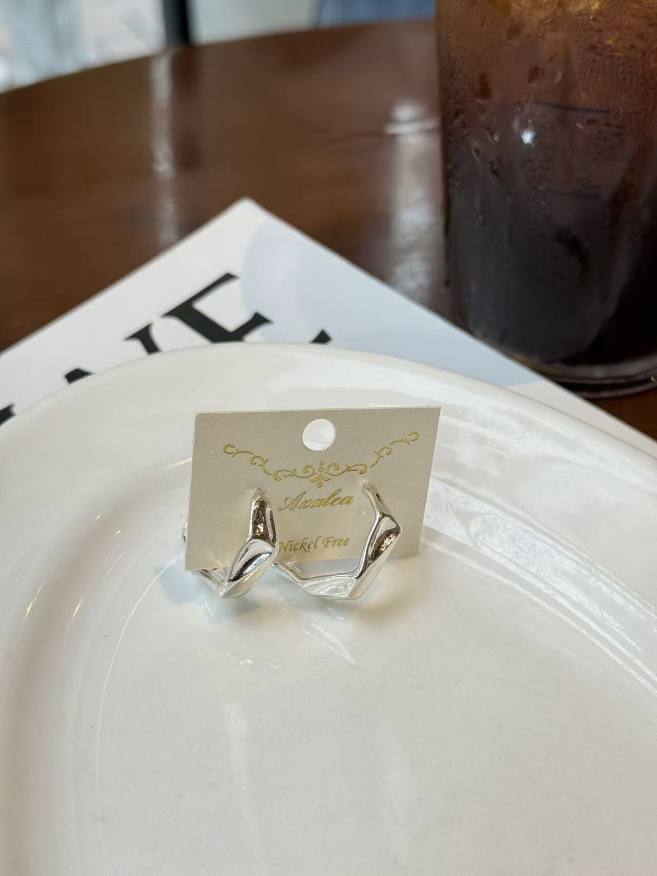 韓國飾物連線 金銀6角耳環