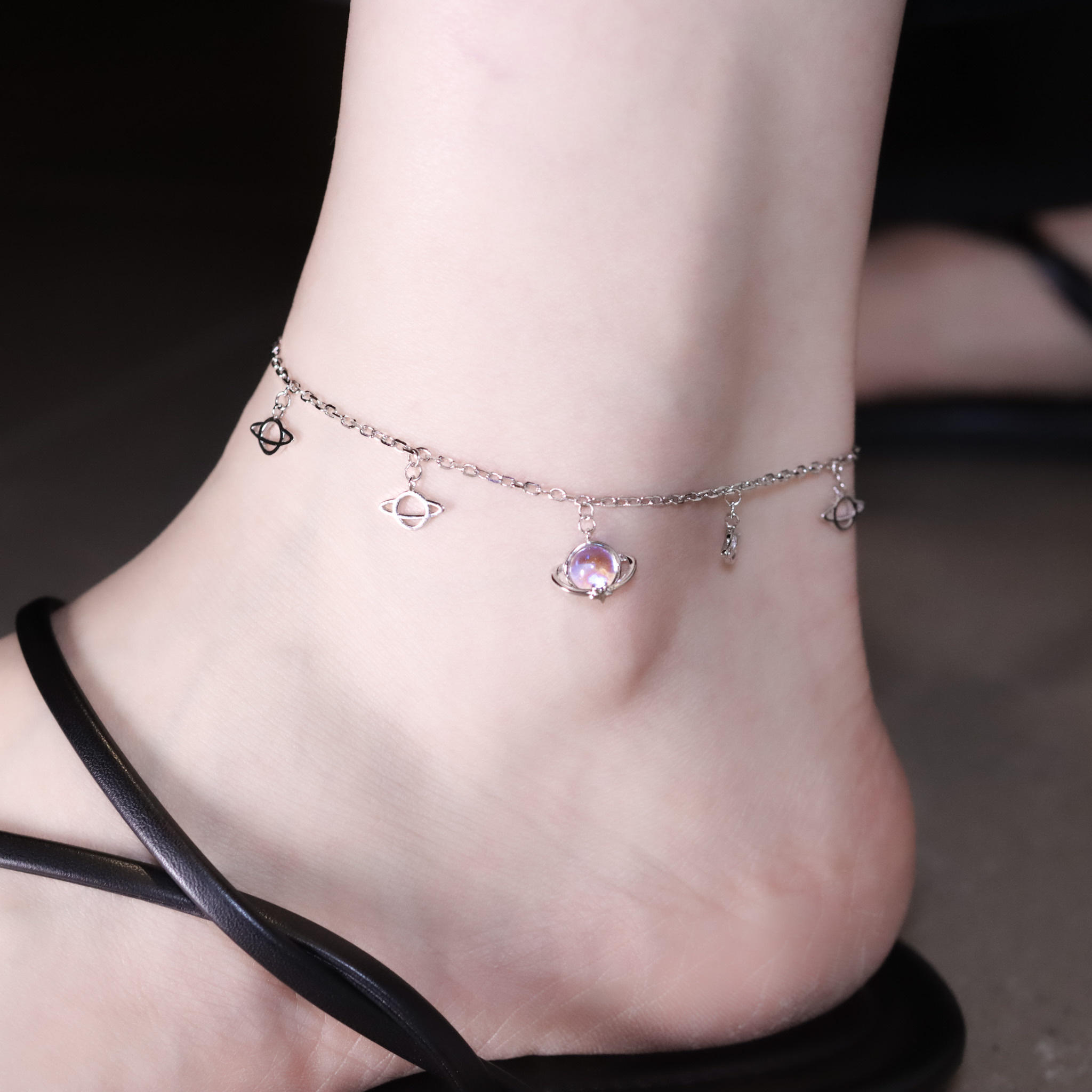 | 925純銀・ 厚鍍白金・琉璃 | 漫藍宇宙腳鏈 | AN0134 |