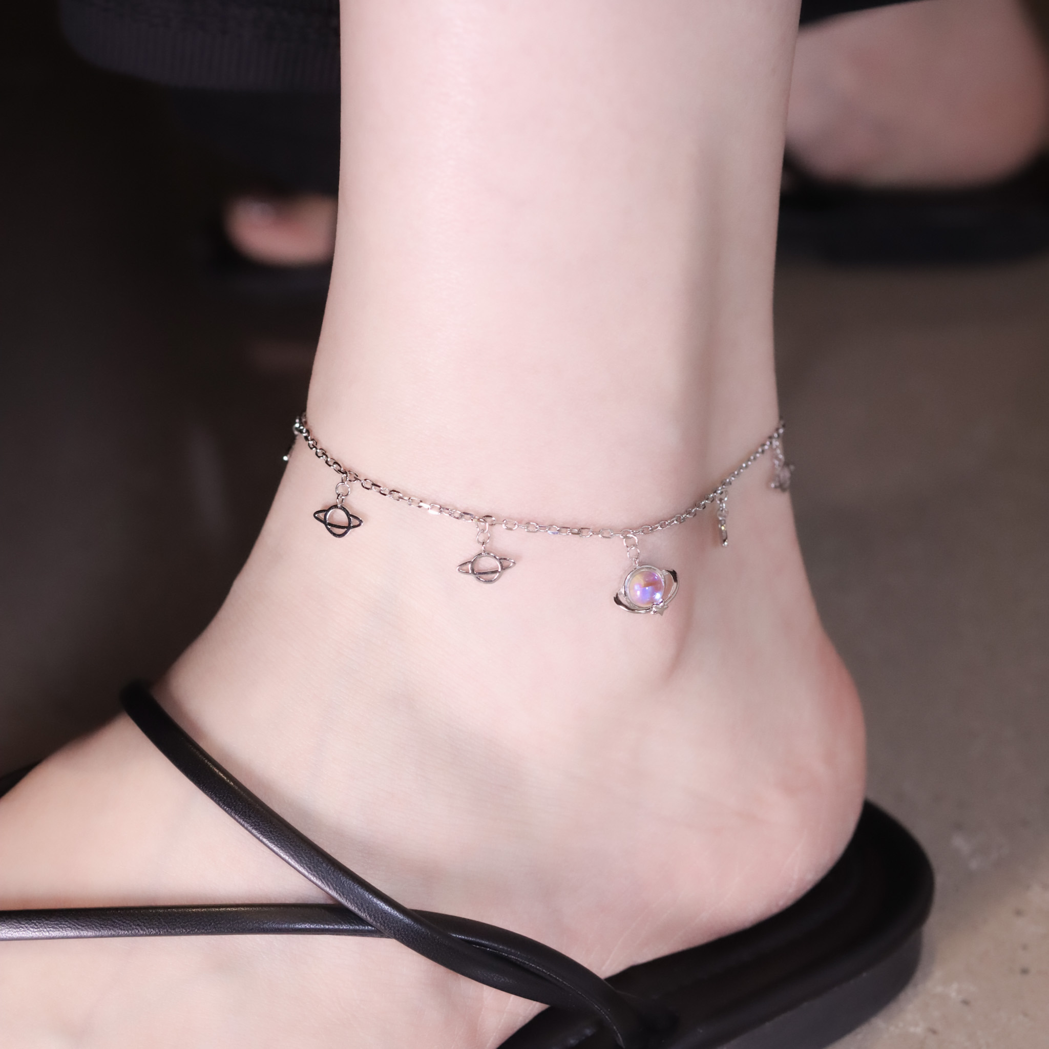 | 925純銀・ 厚鍍白金・琉璃 | 漫藍宇宙腳鏈 | AN0134 |